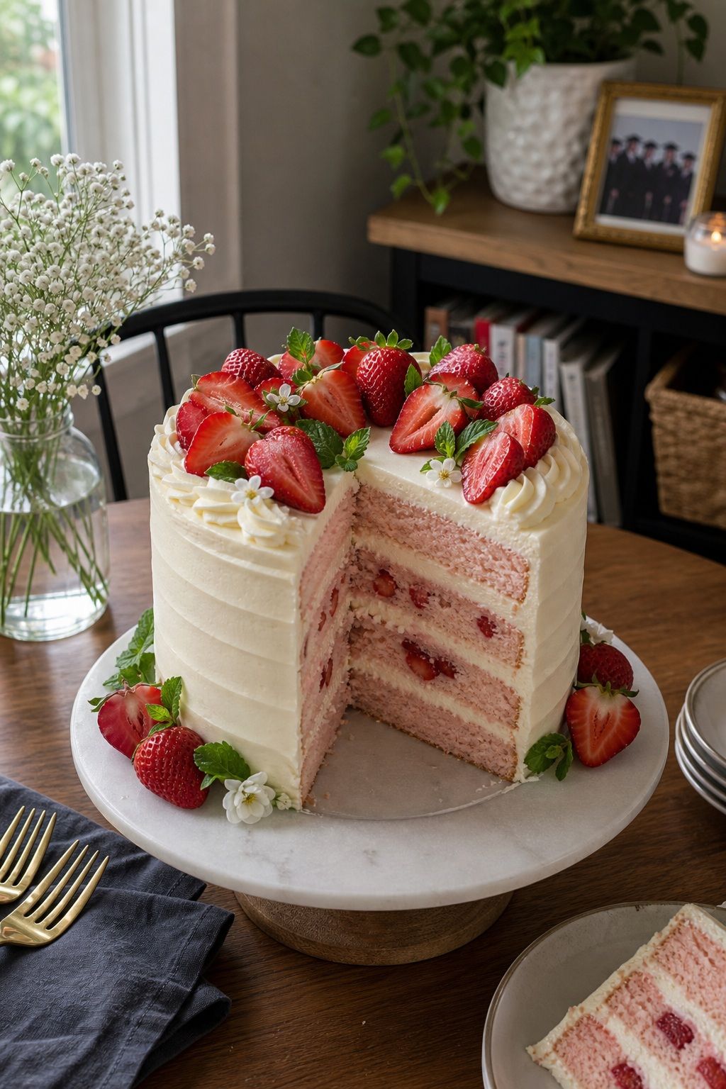 Strawberry Cake With Cream Cheese Frosting small apartment idea for Top 15 Easy Graduation Cake Ideas for a Memorable Sweet Treat.