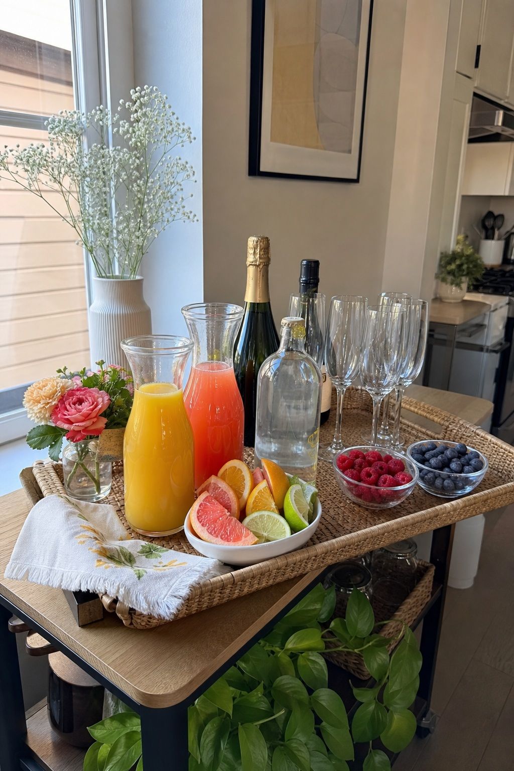 Set Up a Mimosa Bar Station small apartment idea for Top 17 Mother's Day Brunch Ideas for a Beautiful Celebration at Home.