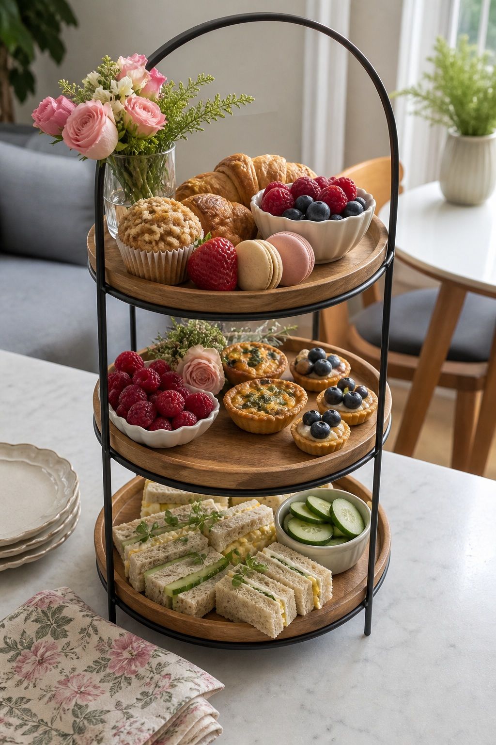Create a Tiered Brunch Tray Display small apartment idea for Top 17 Mother's Day Brunch Ideas for a Beautiful Celebration at Home.