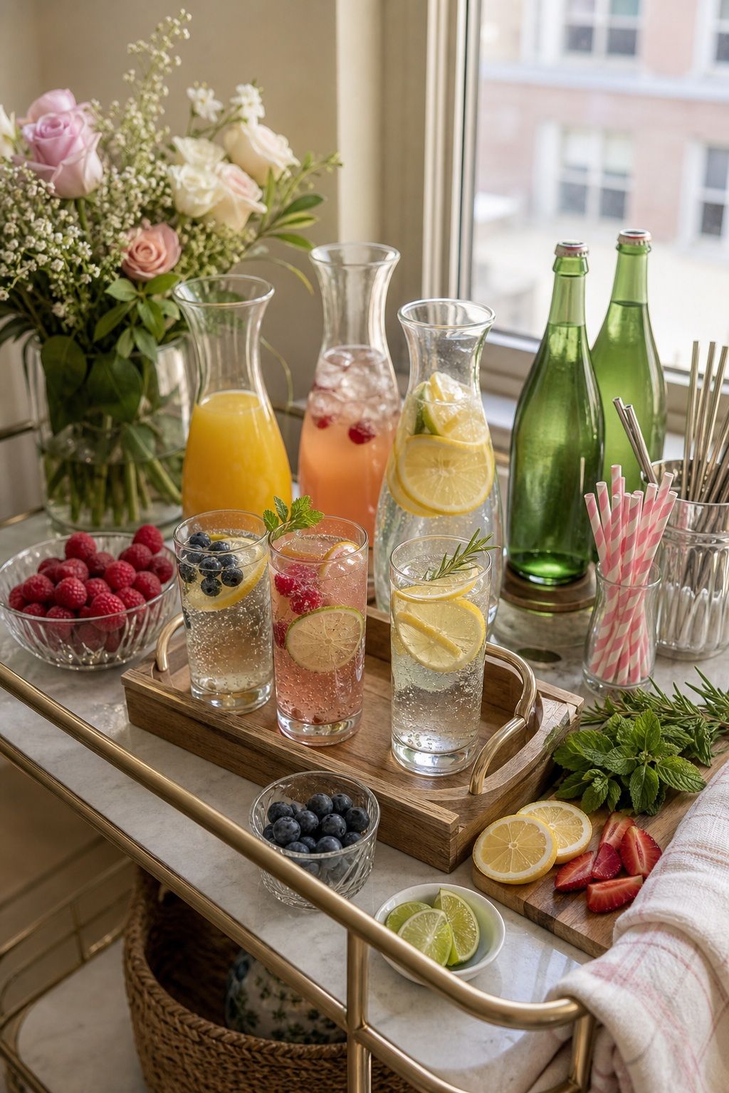 Sparkling Mocktail Station small apartment idea for Top 17 Mother's Day Brunch Ideas for a Beautiful Celebration at Home.