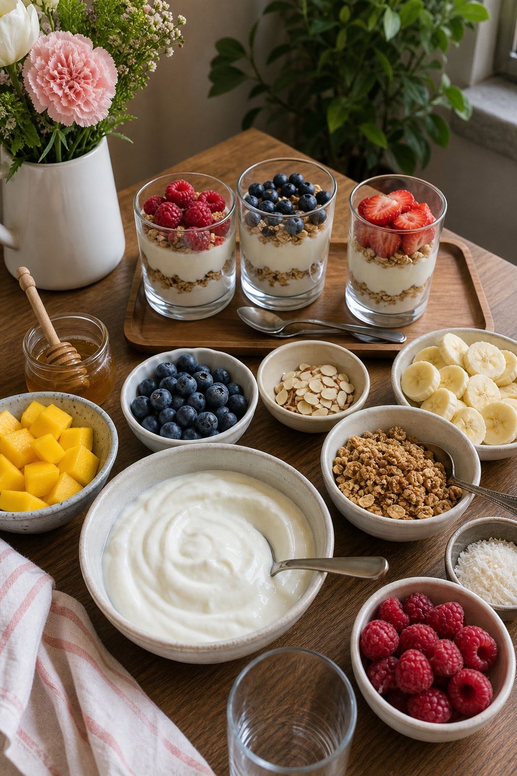 Styled Yogurt Parfait Bar small apartment idea for Top 17 Mother's Day Brunch Ideas for a Beautiful Celebration at Home.