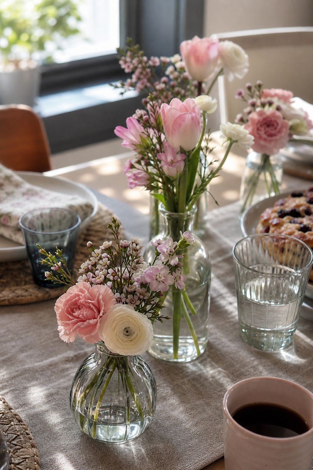 Fresh Flowers in Bud Vases small apartment idea for Top 17 Mother's Day Brunch Ideas for a Beautiful Celebration at Home.
