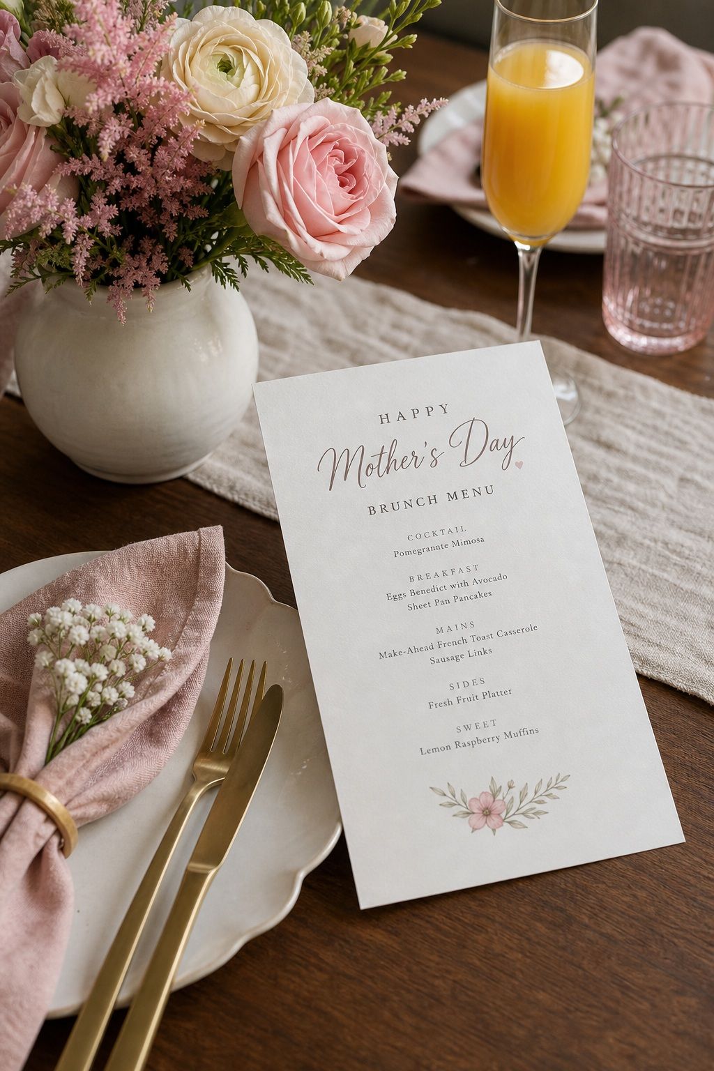 Write a Menu Card for the Table small apartment idea for Top 17 Mother's Day Brunch Ideas for a Beautiful Celebration at Home.