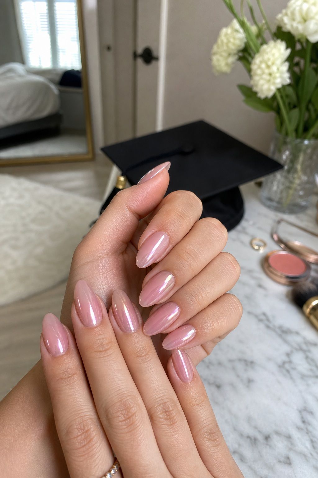 Sheer Pink Glazed Finish small apartment idea for Top 18 Trendy Graduation Nails Ideas for Every Taste.