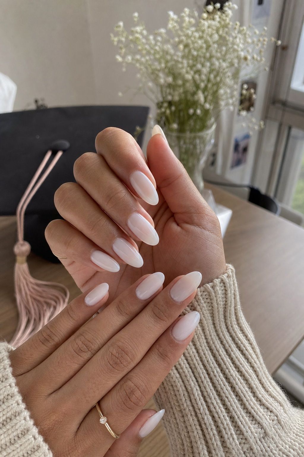 Milky Almond Nails small apartment idea for Top 18 Trendy Graduation Nails Ideas for Every Taste.