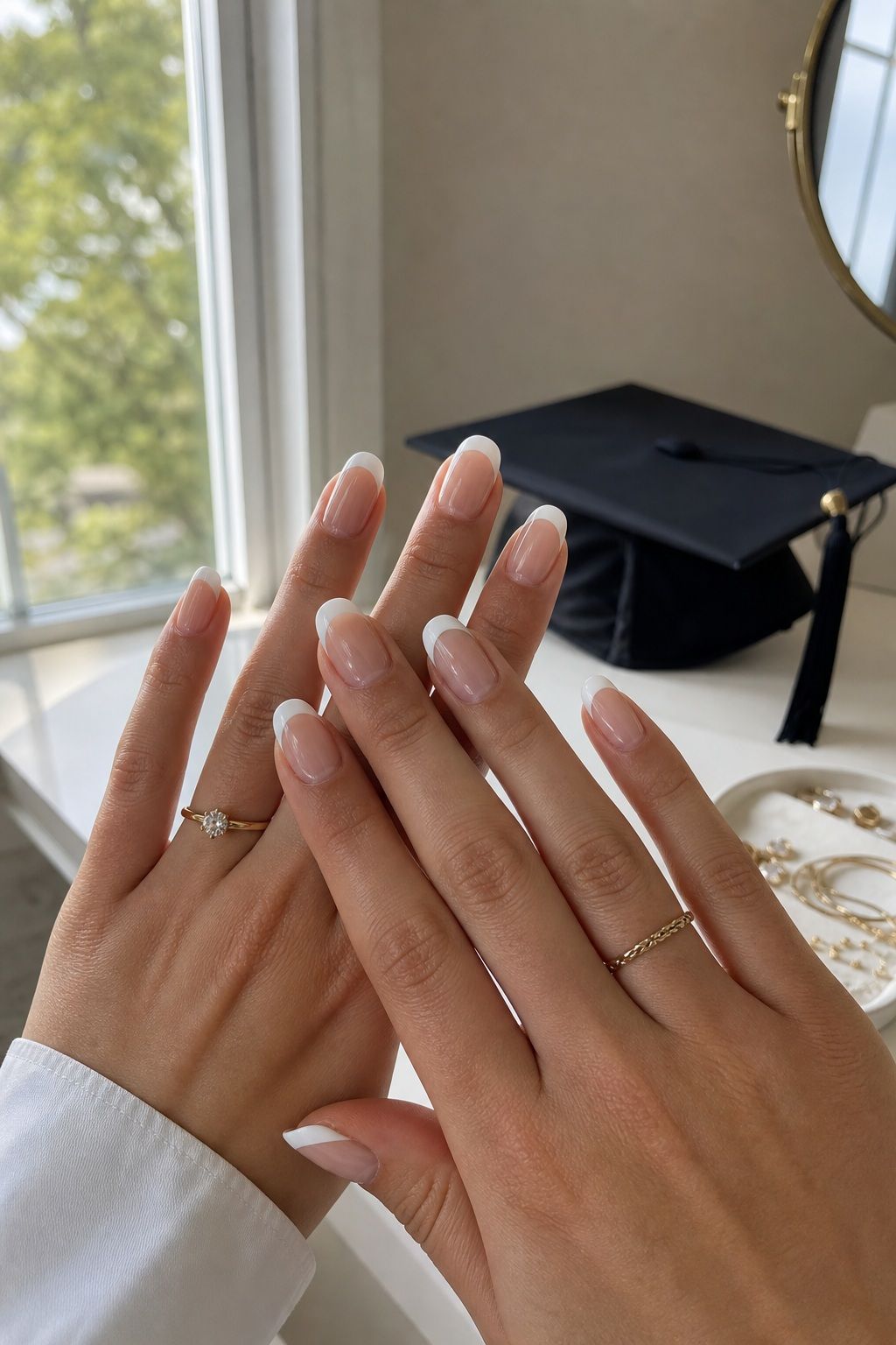 Classic White French Tip small apartment idea for Top 18 Trendy Graduation Nails Ideas for Every Taste.