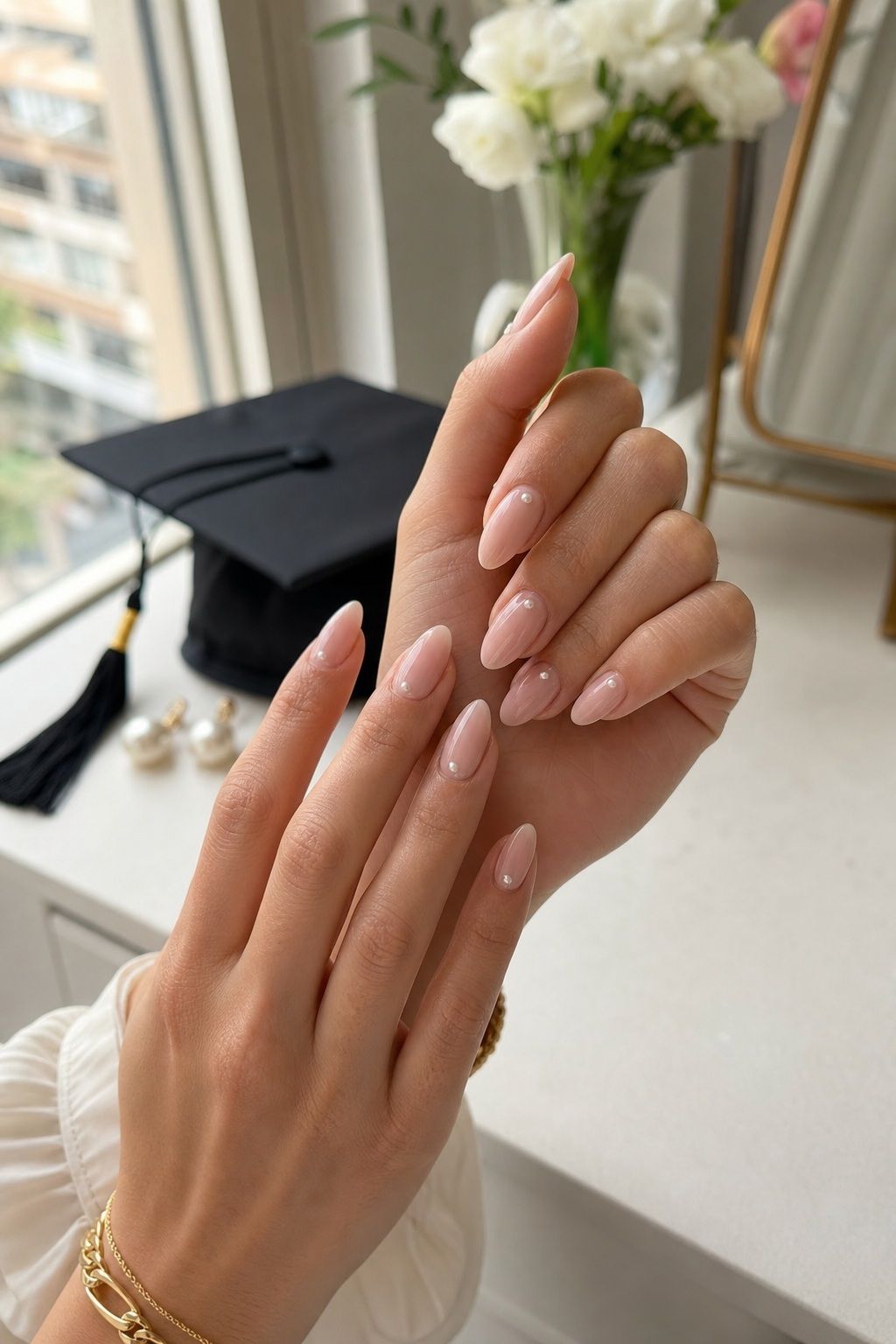 Pearl Cuticle Detail Nails small apartment idea for Top 18 Trendy Graduation Nails Ideas for Every Taste.