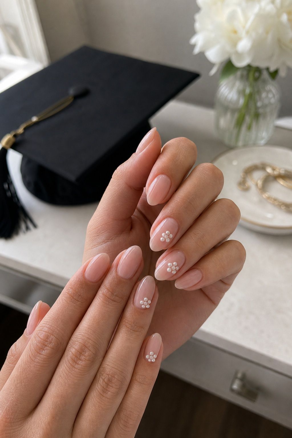 Mini Pearl Cluster Nail Art small apartment idea for Top 18 Trendy Graduation Nails Ideas for Every Taste.