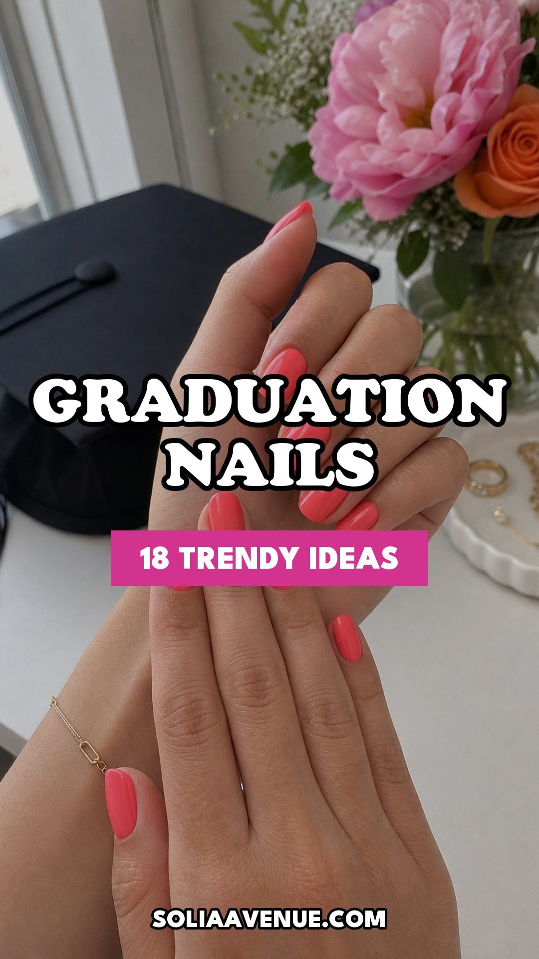 Pinterest pin for Top 18 Trendy Graduation Nails Ideas for Every Taste from Solia Avenue.