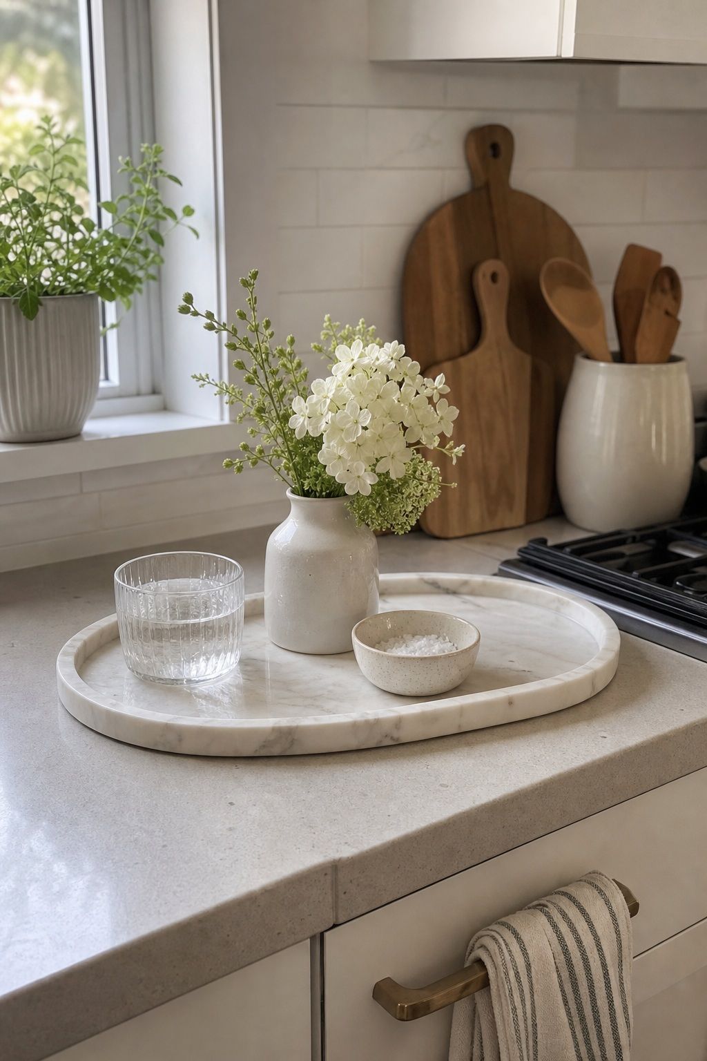 Try Marble or Light Stone for a Cleaner Look small apartment idea for Top 16 Summer Kitchen Tray Decor Ideas for Small Spaces.