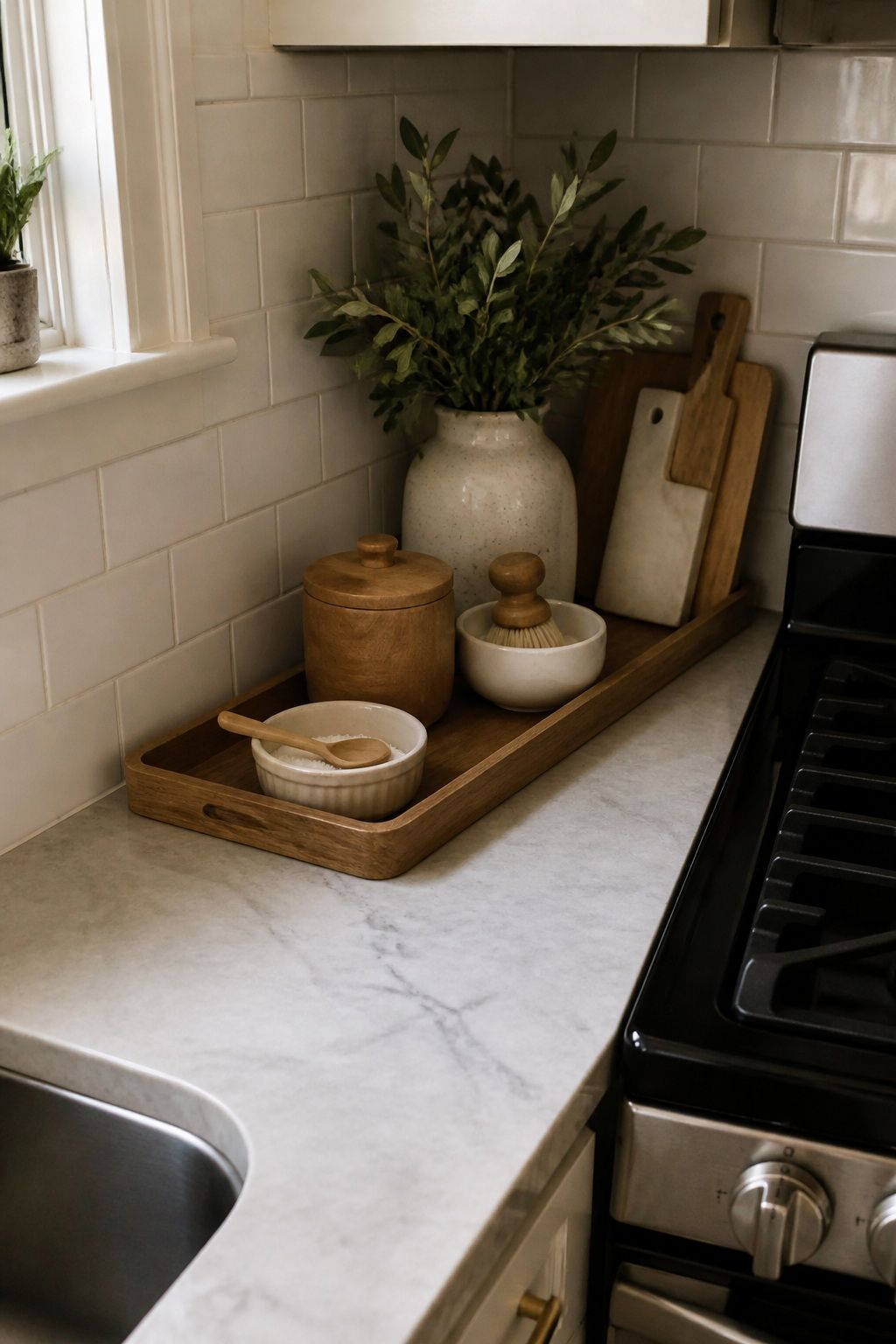 Match the Tray Shape to the Spot small apartment idea for Top 16 Summer Kitchen Tray Decor Ideas for Small Spaces.