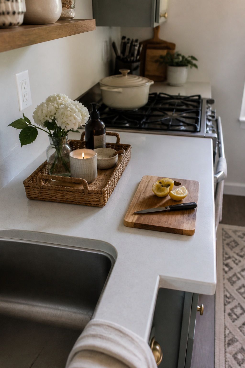 Size the Tray to the Counter small apartment idea for Top 16 Summer Kitchen Tray Decor Ideas for Small Spaces.