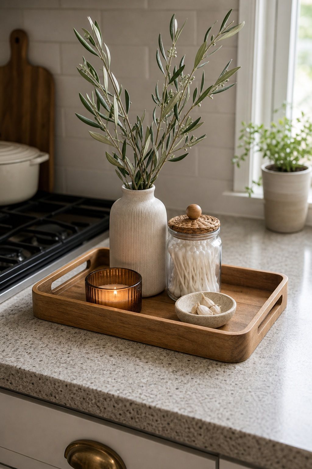 Vary the Heights on the Tray small apartment idea for Top 16 Summer Kitchen Tray Decor Ideas for Small Spaces.
