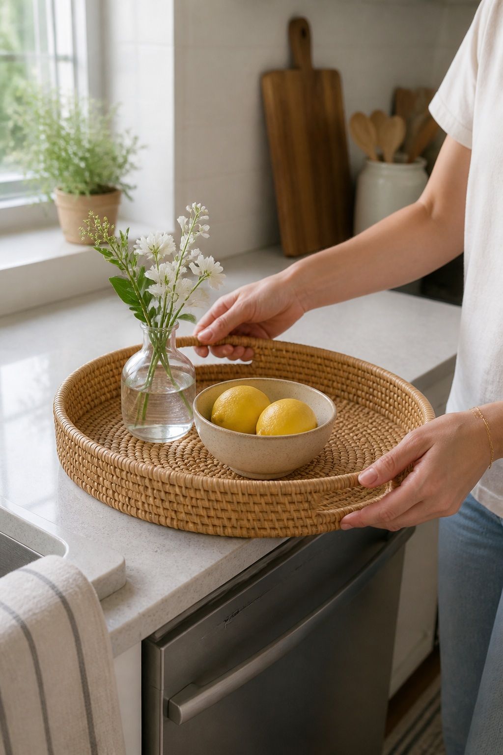 Keep the Tray Easy to Lift and Move small apartment idea for Top 16 Summer Kitchen Tray Decor Ideas for Small Spaces.