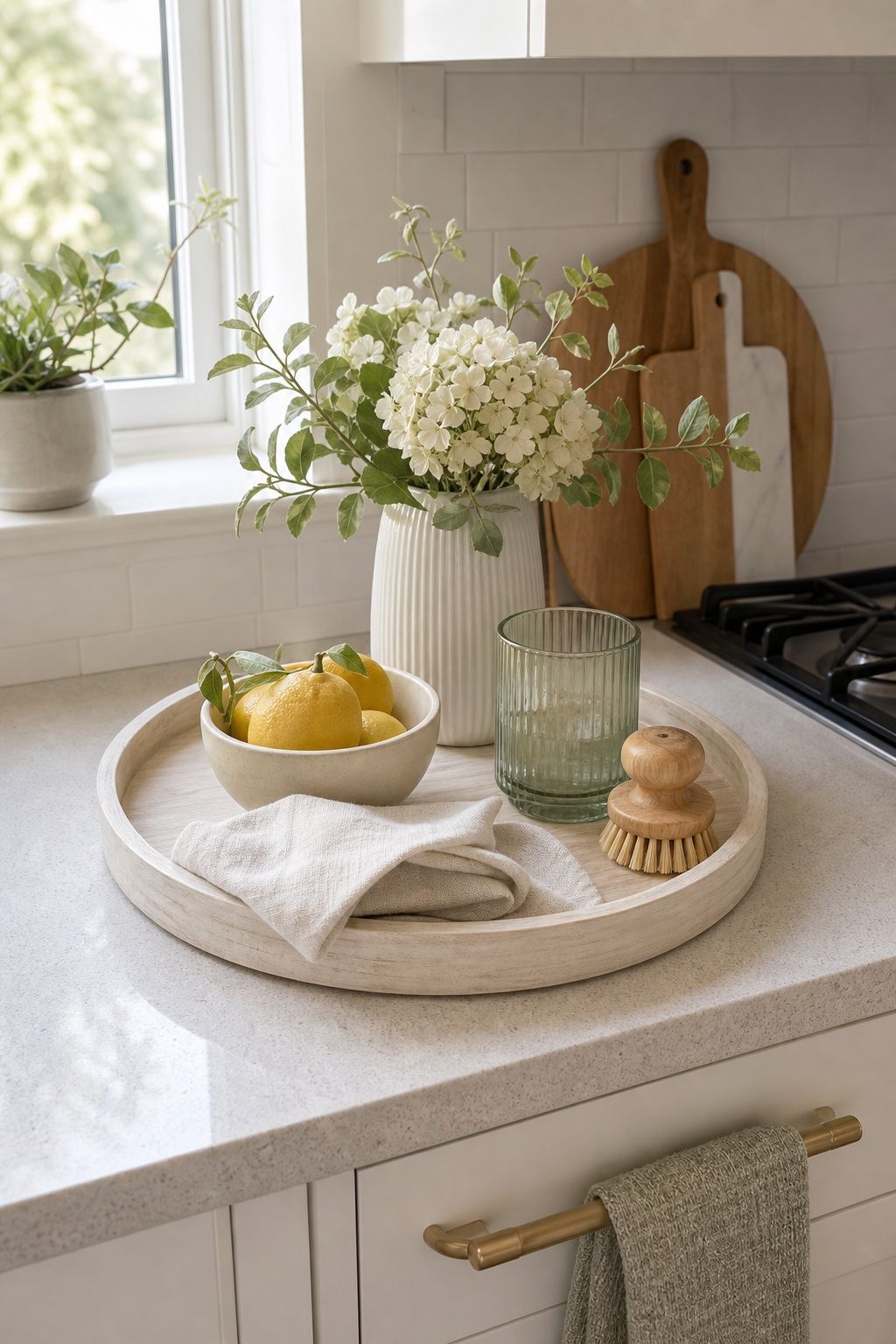 Keep the Palette Light and Cohesive small apartment idea for Top 16 Summer Kitchen Tray Decor Ideas for Small Spaces.