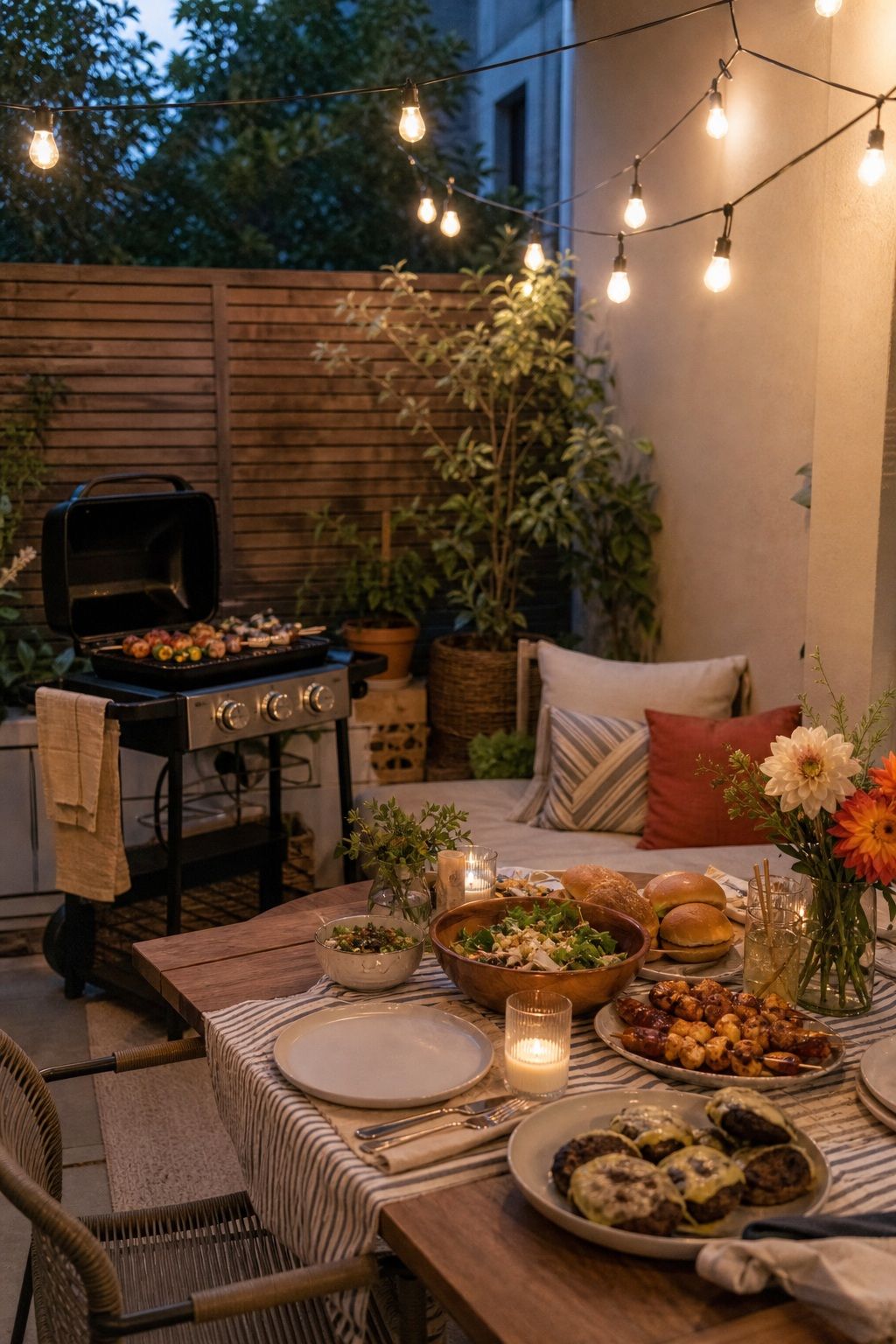 Backyard Barbecue with String Lights small apartment idea for Top 20 Unique Summer Party Ideas to Make Your Event Special.