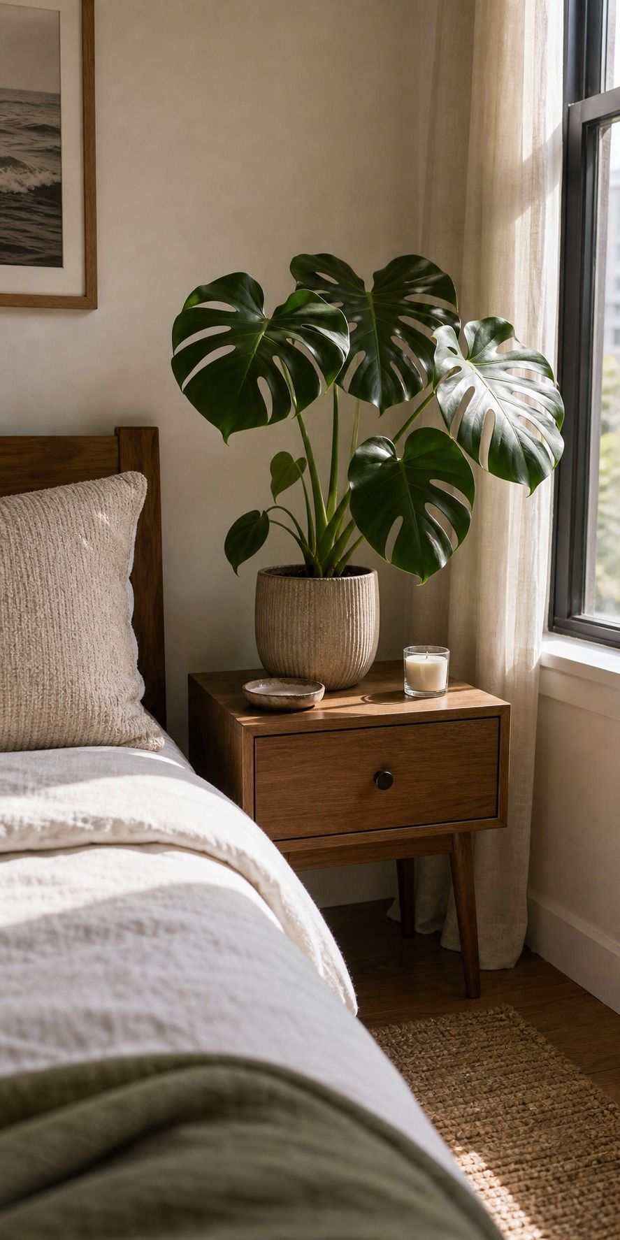 Add a Single Statement Plant on the Nightstand small apartment idea for Top 18 Apartment Summer Decor Ideas to Refresh Every Room.