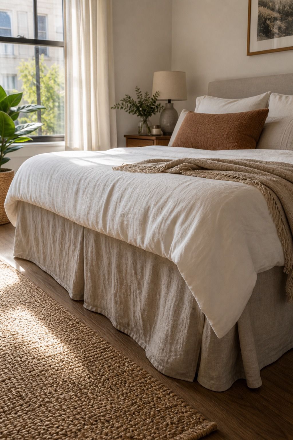 Use a Linen Bedskirt Instead of Cotton small apartment idea for Top 18 Apartment Summer Decor Ideas to Refresh Every Room.