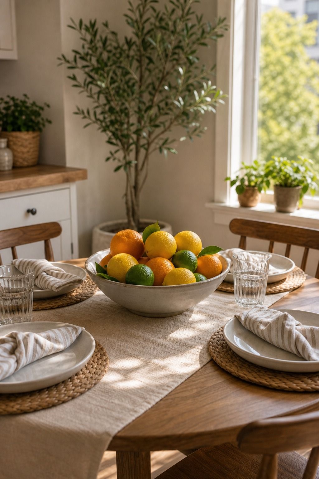 Display a Bowl of Citrus Fruit as a Centerpiece small apartment idea for Top 18 Apartment Summer Decor Ideas to Refresh Every Room.