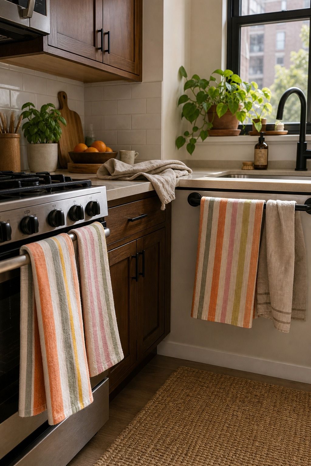 Swap Out Tea Towels for Bright Striped Linen Versions small apartment idea for Top 18 Apartment Summer Decor Ideas to Refresh Every Room.