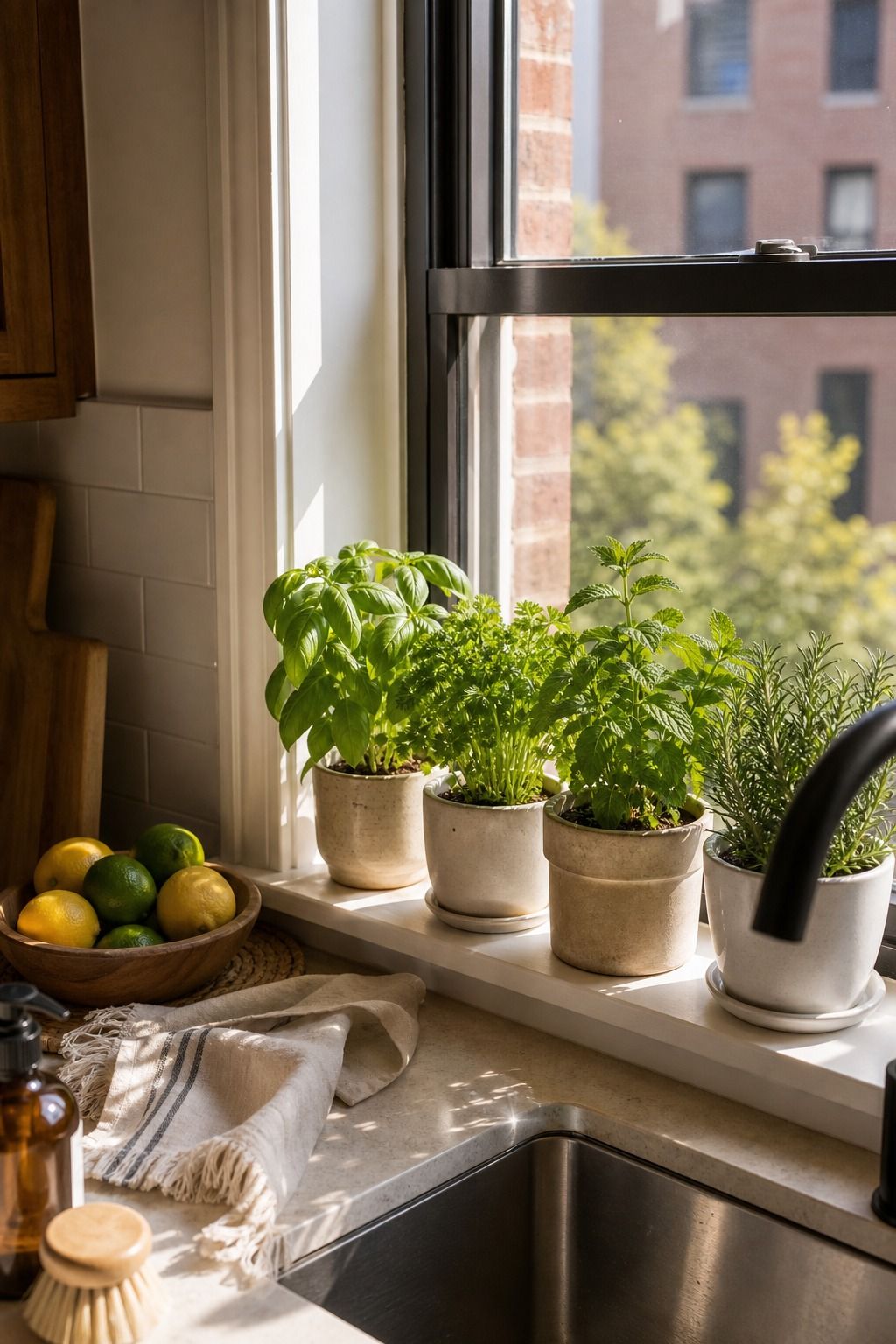 Place a Small Herb Garden on the Windowsill small apartment idea for Top 18 Apartment Summer Decor Ideas to Refresh Every Room.