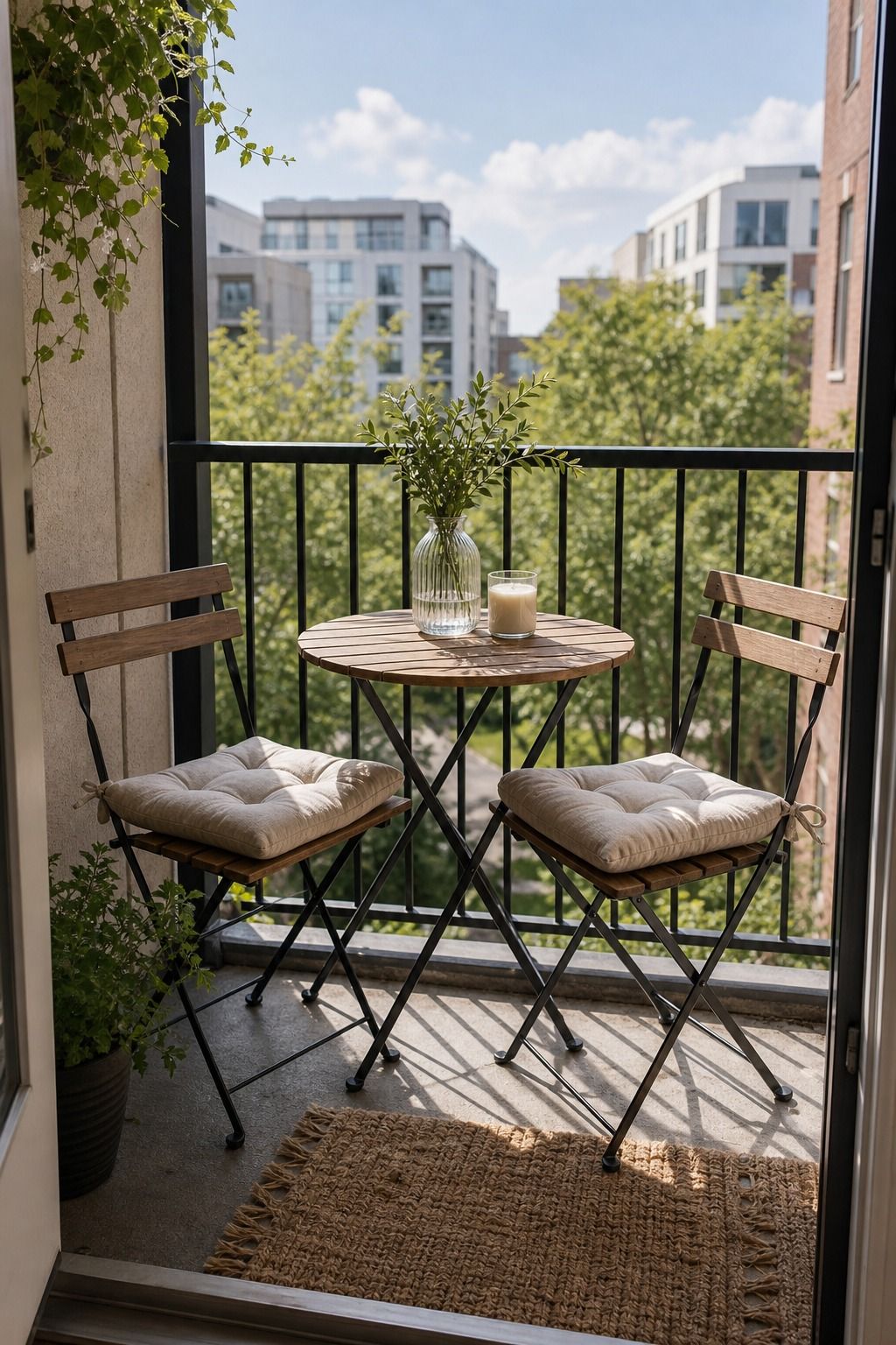 Add a Pair of Folding Bistro Chairs and a Tiny Table small apartment idea for Top 18 Apartment Summer Decor Ideas to Refresh Every Room.