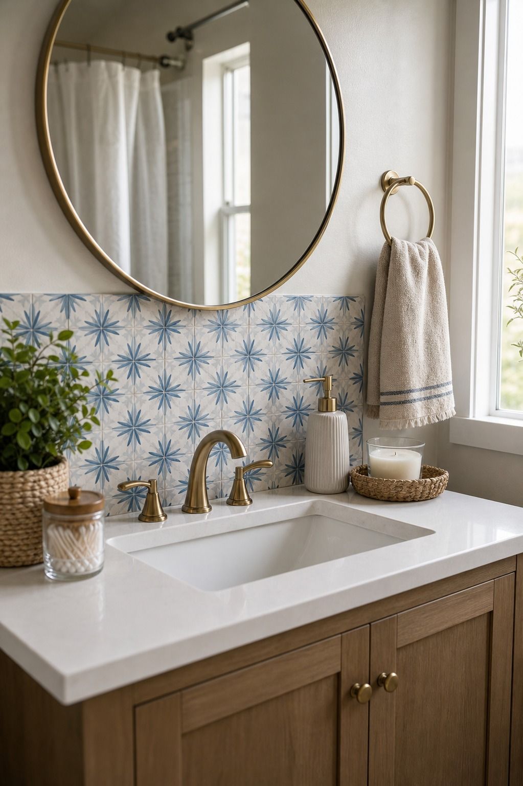 Use Removable Tile Stickers for a Coastal Bath Refresh small apartment idea for Top 18 Apartment Summer Decor Ideas to Refresh Every Room.