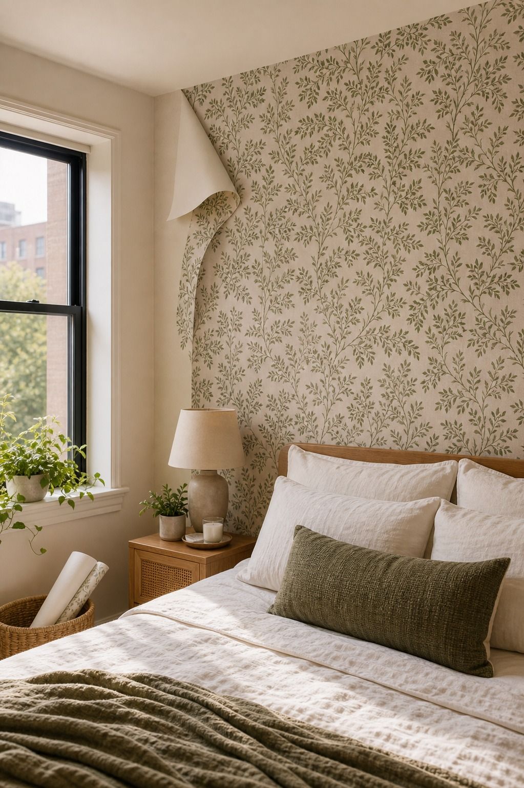 Apply Peel-and-Stick Wallpaper to One Accent Wall small apartment idea for Top 18 Apartment Summer Decor Ideas to Refresh Every Room.