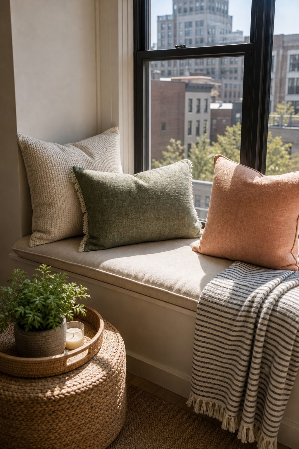 Layer Outdoor-Friendly Cushions on Indoor Window Seats small apartment idea for Top 18 Apartment Summer Decor Ideas to Refresh Every Room.