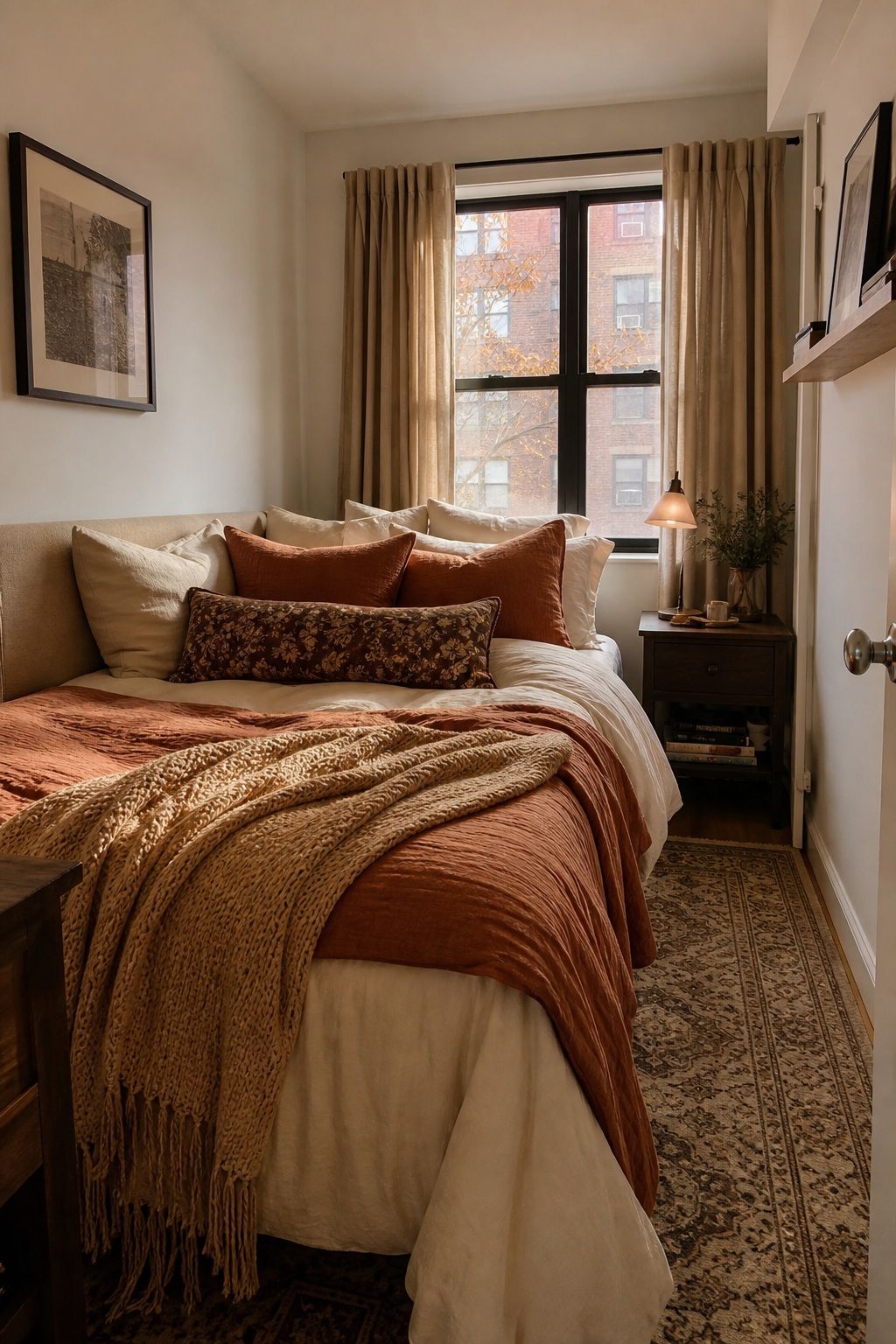 Start With the Bed, It Is the Whole Room small apartment idea for Top 18 Autumn Decor Ideas for Bedrooms in Small Apartments.