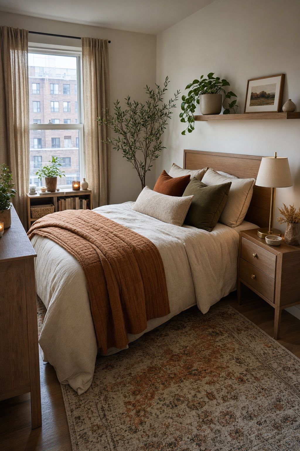 Choose a Year-Round Warm Palette small apartment idea for Top 18 Autumn Decor Ideas for Bedrooms in Small Apartments.