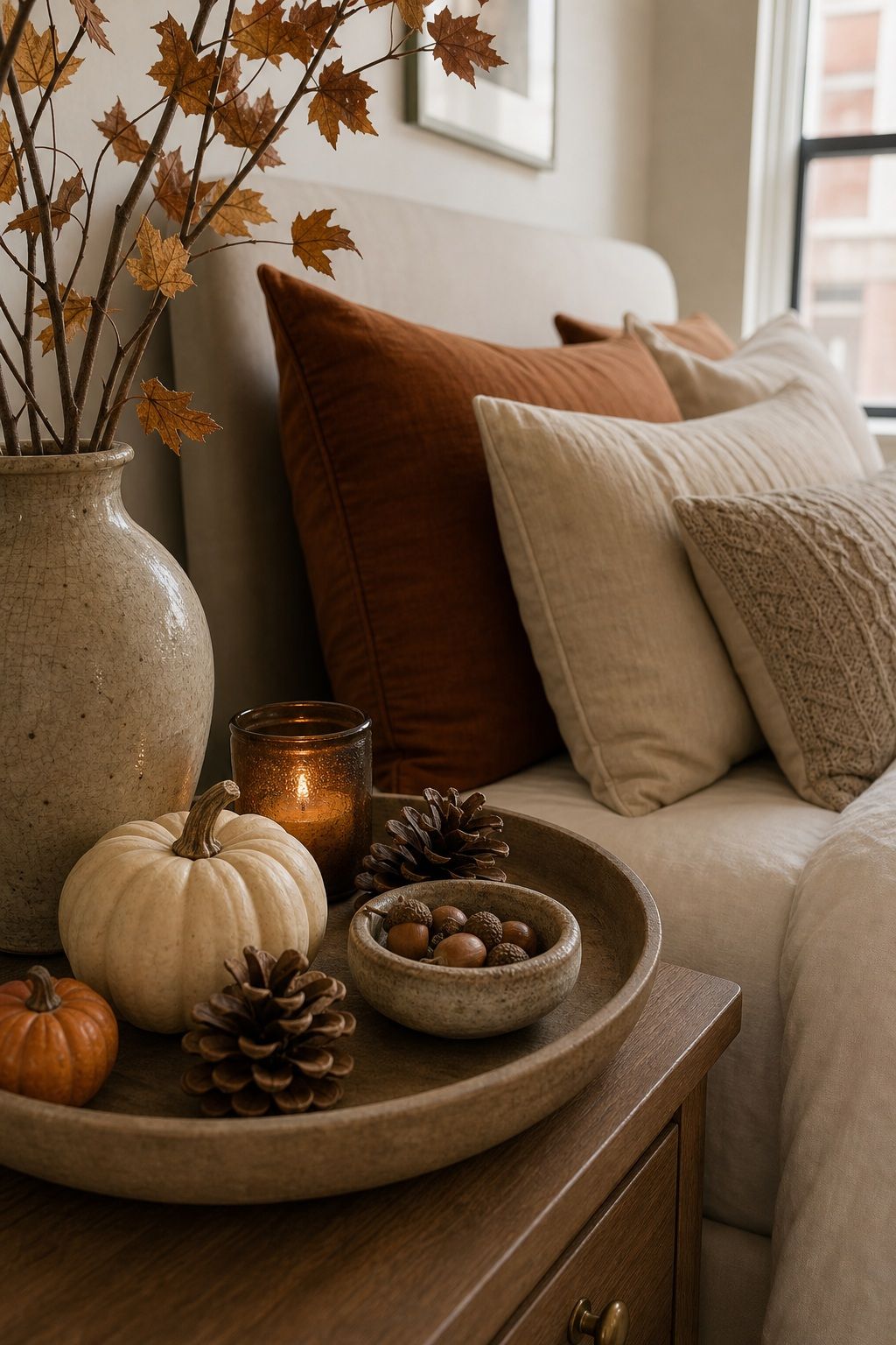 Cluster a Few Natural Finds small apartment idea for Top 18 Autumn Decor Ideas for Bedrooms in Small Apartments.