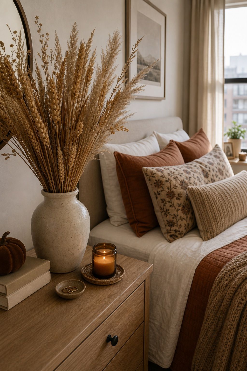 Bring In Dried Grasses or Wheat small apartment idea for Top 18 Autumn Decor Ideas for Bedrooms in Small Apartments.
