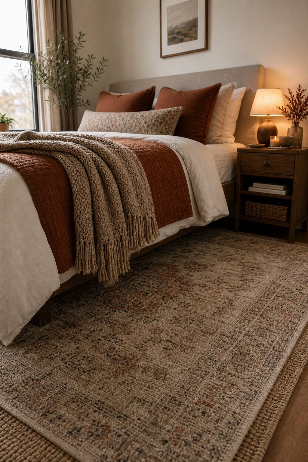 Layer a Soft Rug Underfoot small apartment idea for Top 18 Autumn Decor Ideas for Bedrooms in Small Apartments.