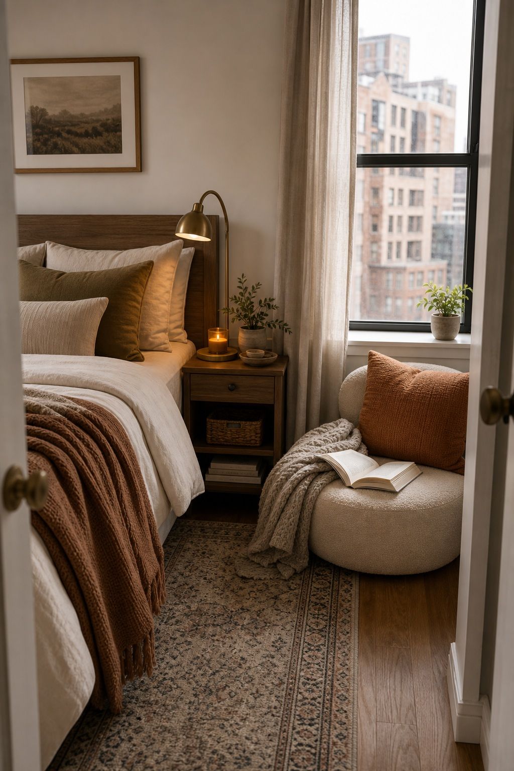 Add One Cozy Reading Corner Touch small apartment idea for Top 18 Autumn Decor Ideas for Bedrooms in Small Apartments.