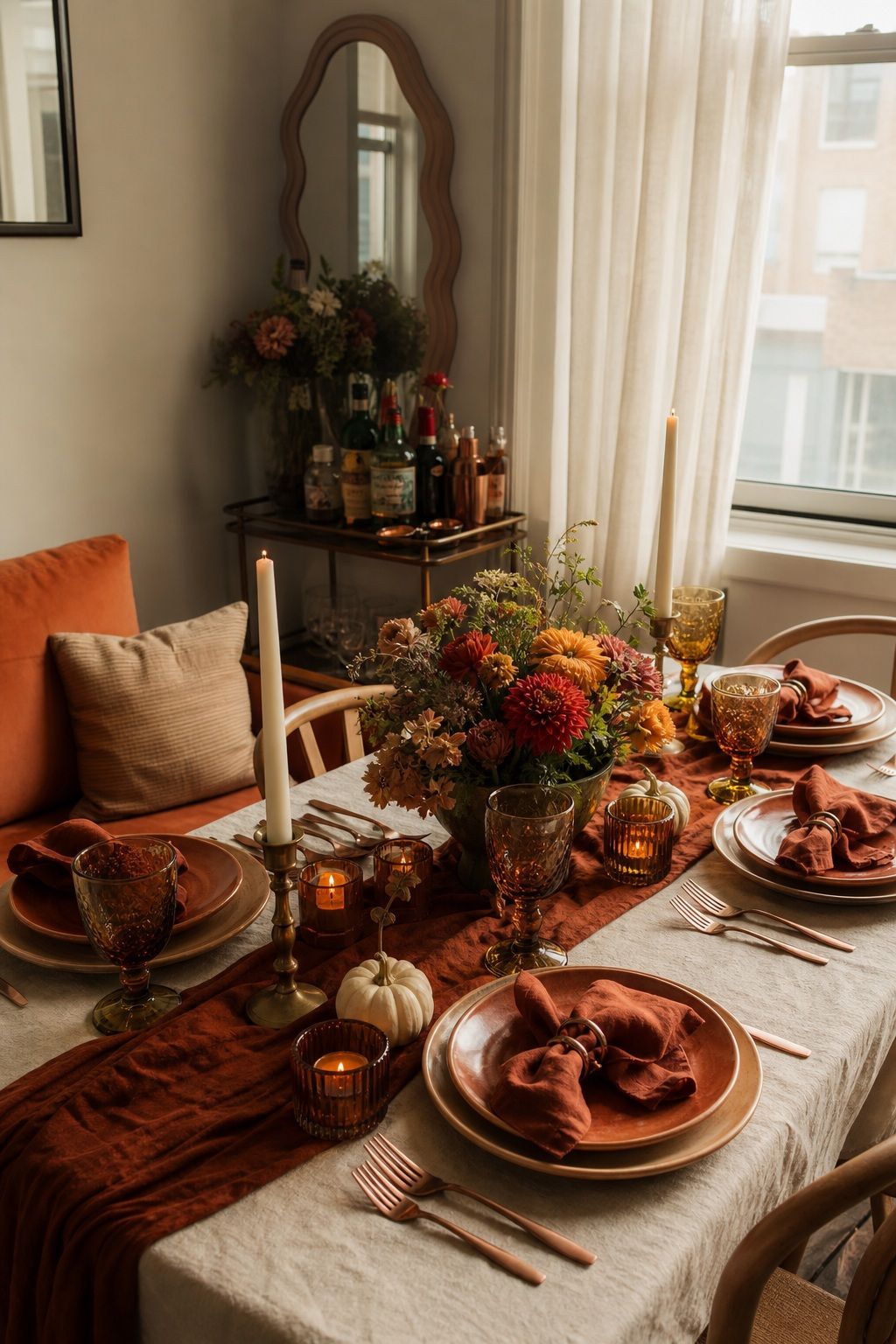Set a Tight, Warm Color Story small apartment idea for Top 18 Friendsgiving Ideas for a Cozy, Memorable Celebration.