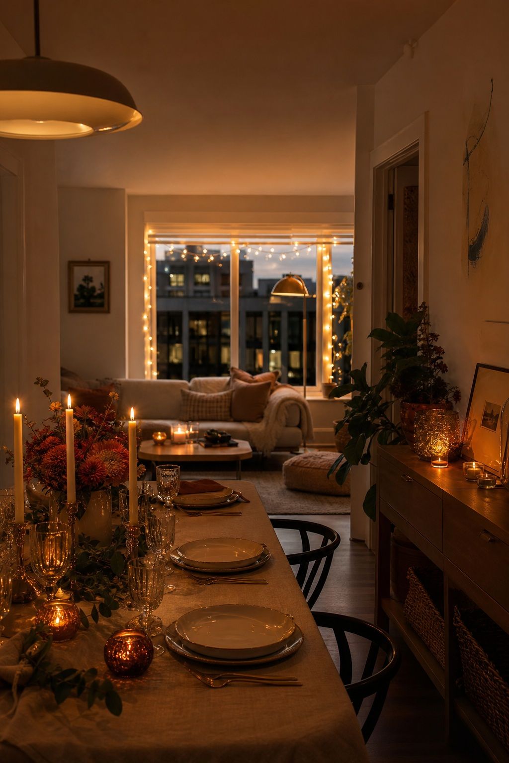 Light the Whole Space Warm and Low small apartment idea for Top 18 Friendsgiving Ideas for a Cozy, Memorable Celebration.