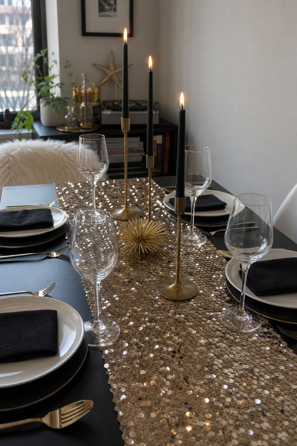 Taper Candles in Brass Holders Down the Runner small apartment idea for Top 20 Hosting Friendsgiving Ideas to Create a Cozy and Stylish Celebration.