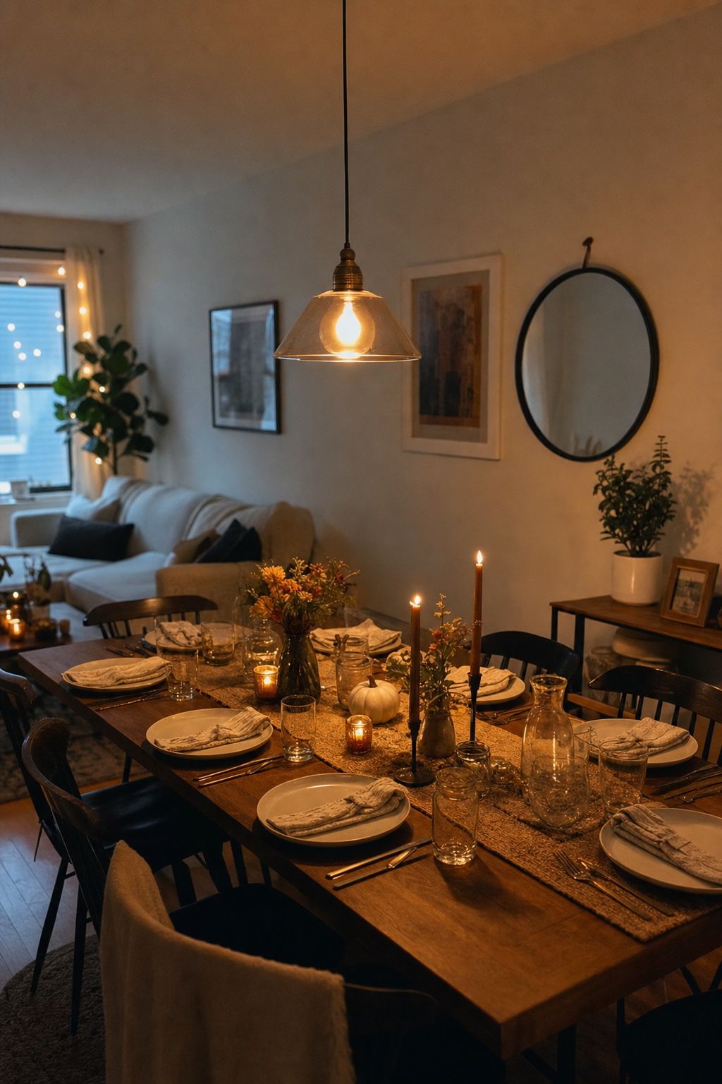 Dimmed Overhead with Warm Bulbs small apartment idea for Top 20 Hosting Friendsgiving Ideas to Create a Cozy and Stylish Celebration.