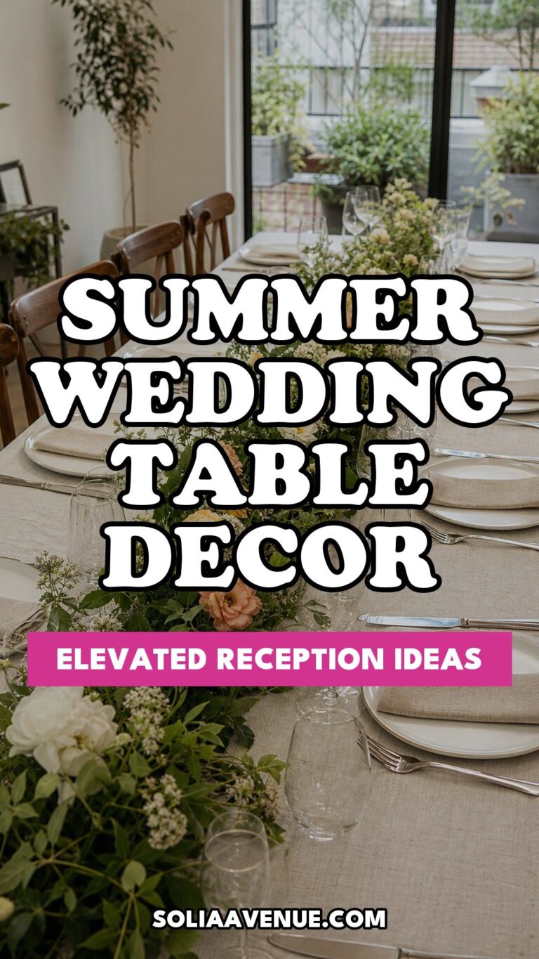 Pinterest pin for Top 20 Summer Wedding Table Decor Ideas That Make Every Reception Feel Elevated from Solia Avenue.