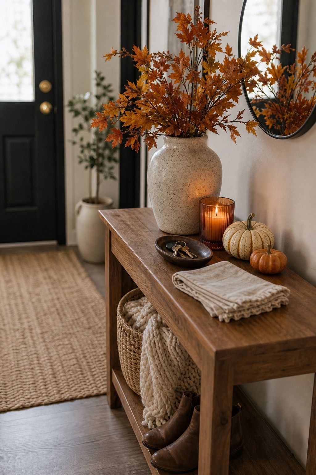 Welcome Guests With a Styled Entry Vignette small apartment idea for Top 19 Best Thanksgiving Party Ideas for Small Apartments.