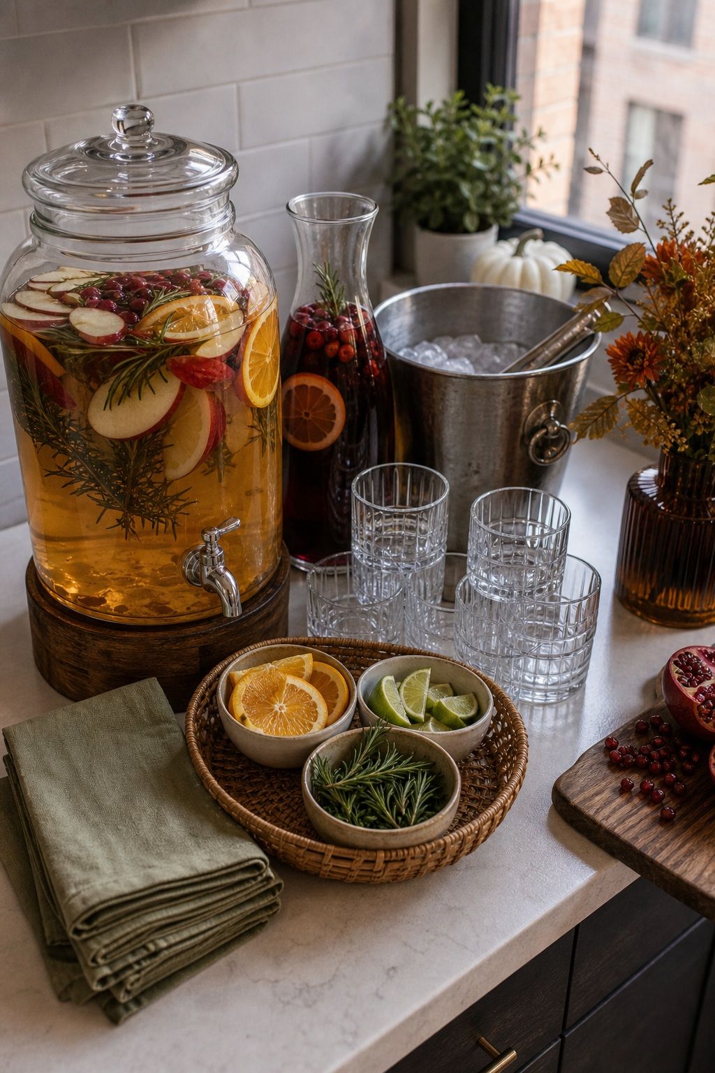 Set Up a Self-Serve Drink Station small apartment idea for Top 19 Best Thanksgiving Party Ideas for Small Apartments.
