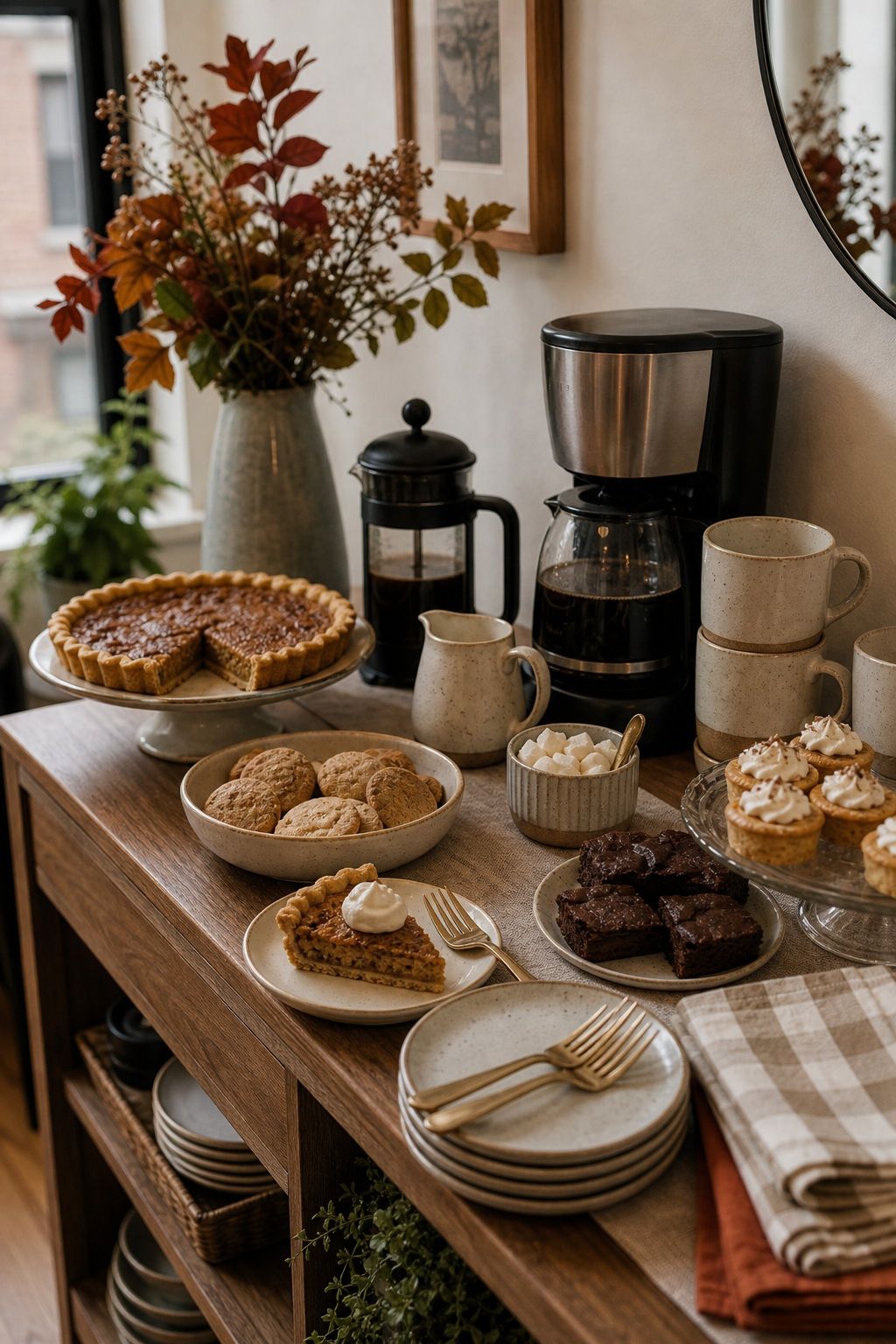 Set Up a Dessert and Coffee Station Separately small apartment idea for Top 19 Best Thanksgiving Party Ideas for Small Apartments.