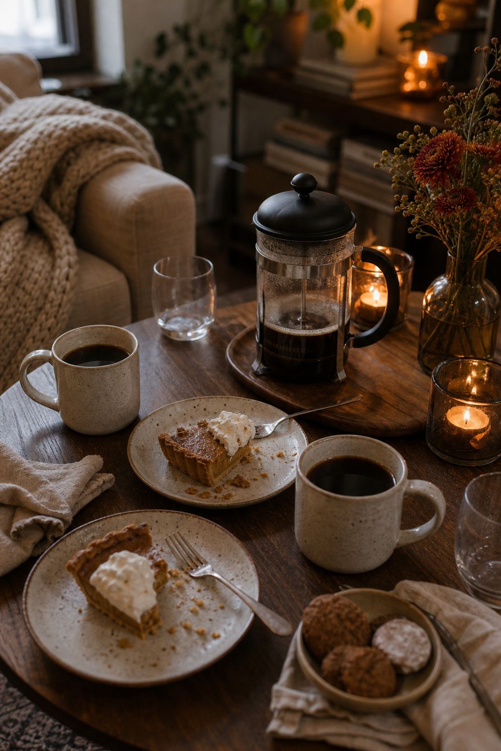 End the Night With a Slow Coffee and Dessert Linger small apartment idea for Top 19 Best Thanksgiving Party Ideas for Small Apartments.