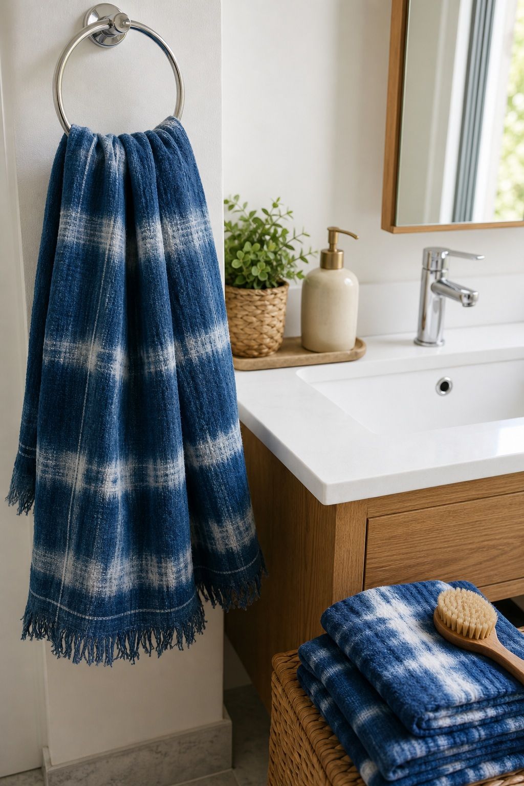 Indigo-Dyed Hand Towels small apartment idea for Top 17 Light and Airy Blue Summer Decor Inspirations for Small Apartments.