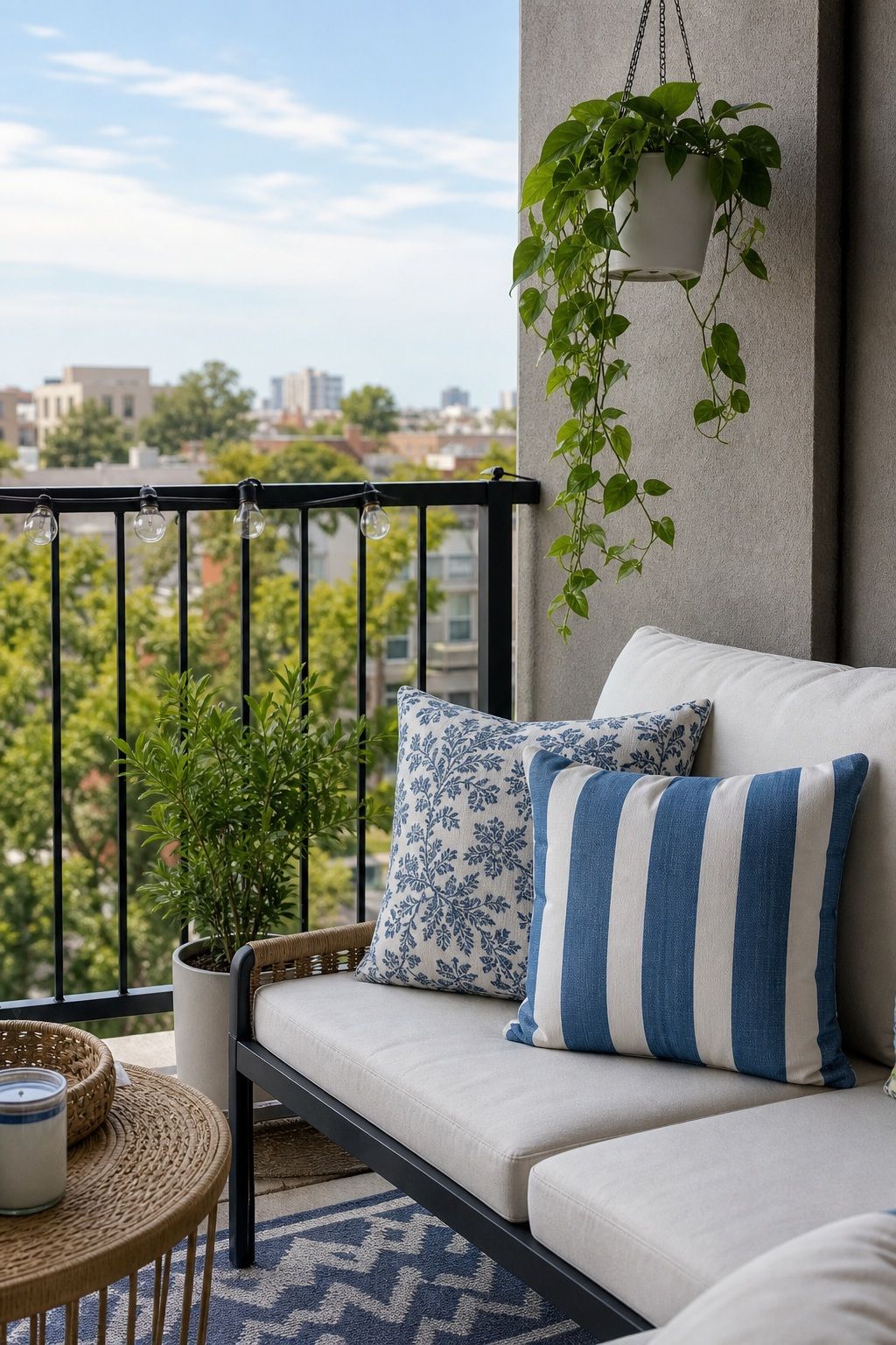 Blue and White Outdoor Cushions small apartment idea for Top 17 Light and Airy Blue Summer Decor Inspirations for Small Apartments.