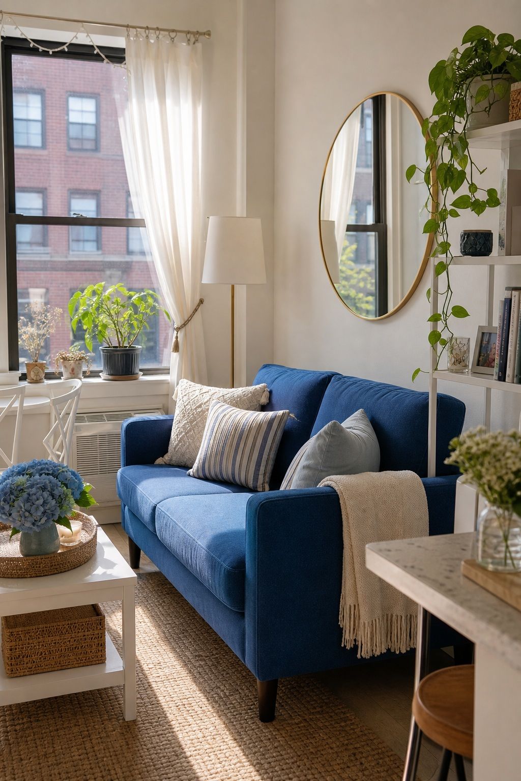 Statement Blue Sofa or Chair small apartment idea for Top 17 Light and Airy Blue Summer Decor Inspirations for Small Apartments.