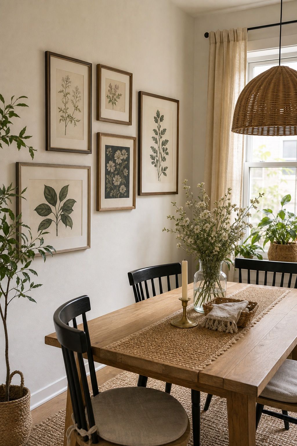 Botanical Print Gallery Wall small apartment idea for Top 17 Simple Steps for Perfect Dining Room Summer Decor.