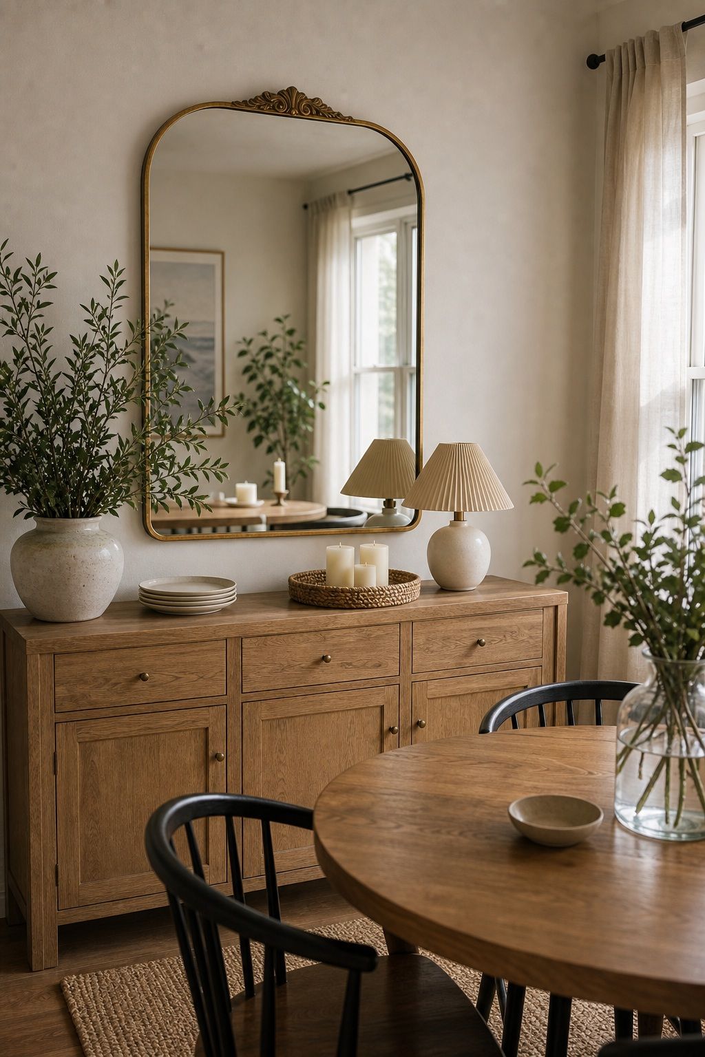 Statement Mirror Above Buffet small apartment idea for Top 17 Simple Steps for Perfect Dining Room Summer Decor.
