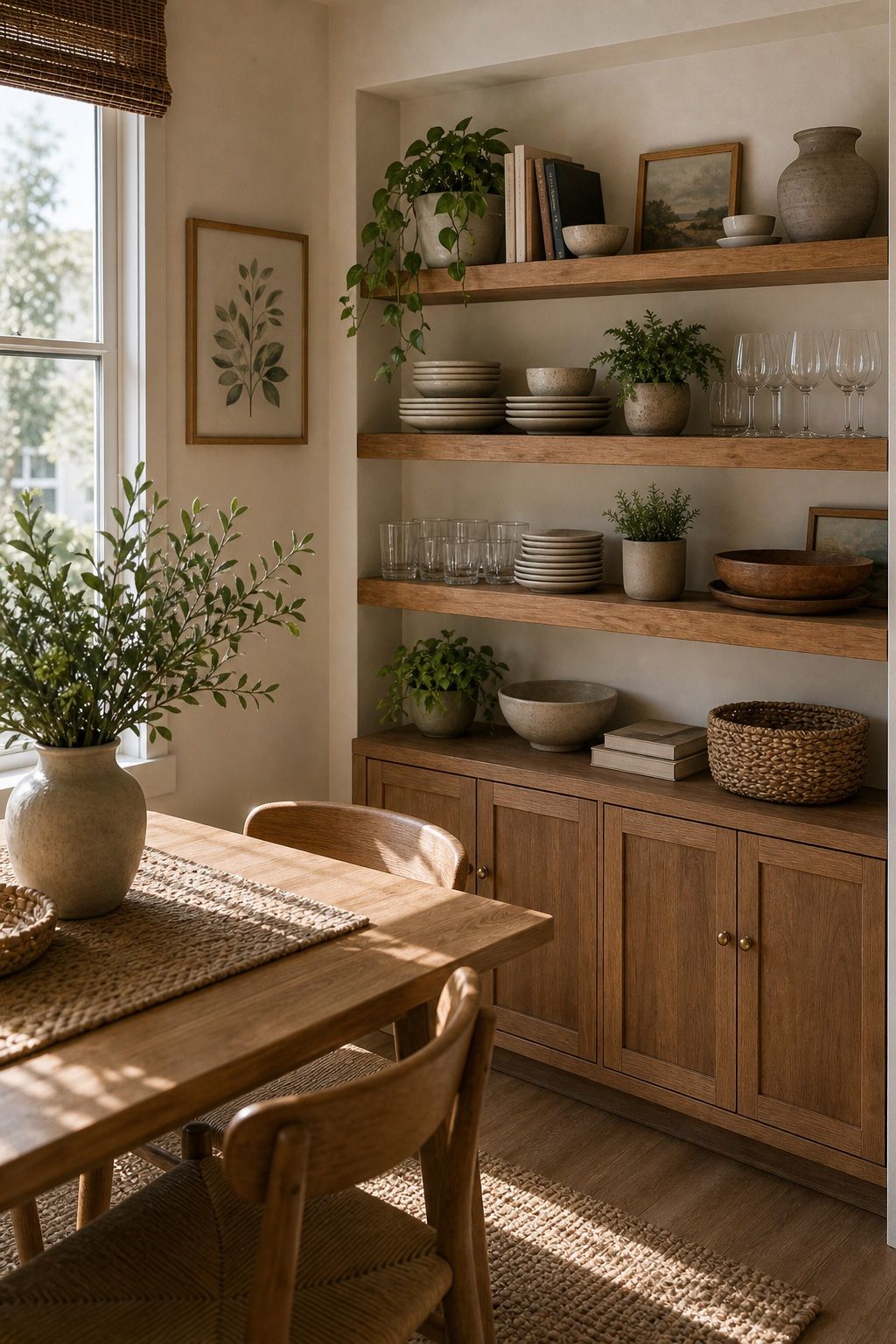 Open Shelving Display small apartment idea for Top 17 Simple Steps for Perfect Dining Room Summer Decor.